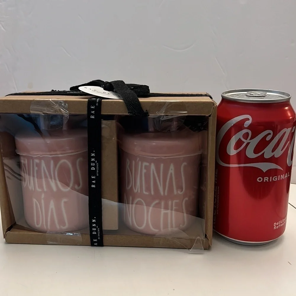 Rae Dunn New Buenos Dias Buenas Noches Ceramic Loop Lid Decor Canisters New.